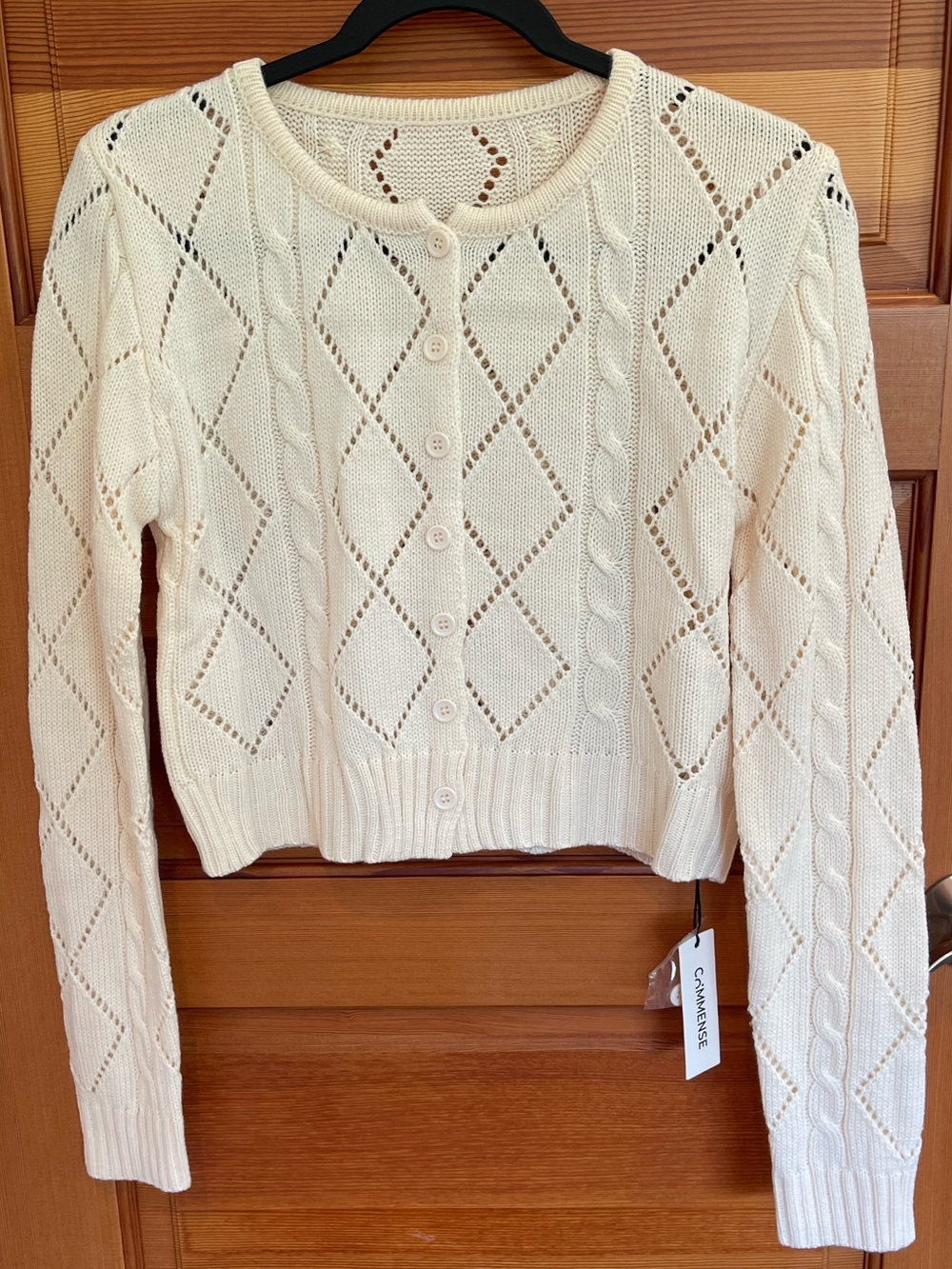 Commense Cream Open-Knit Button-Front Cardigan - NWT - Women’s L
